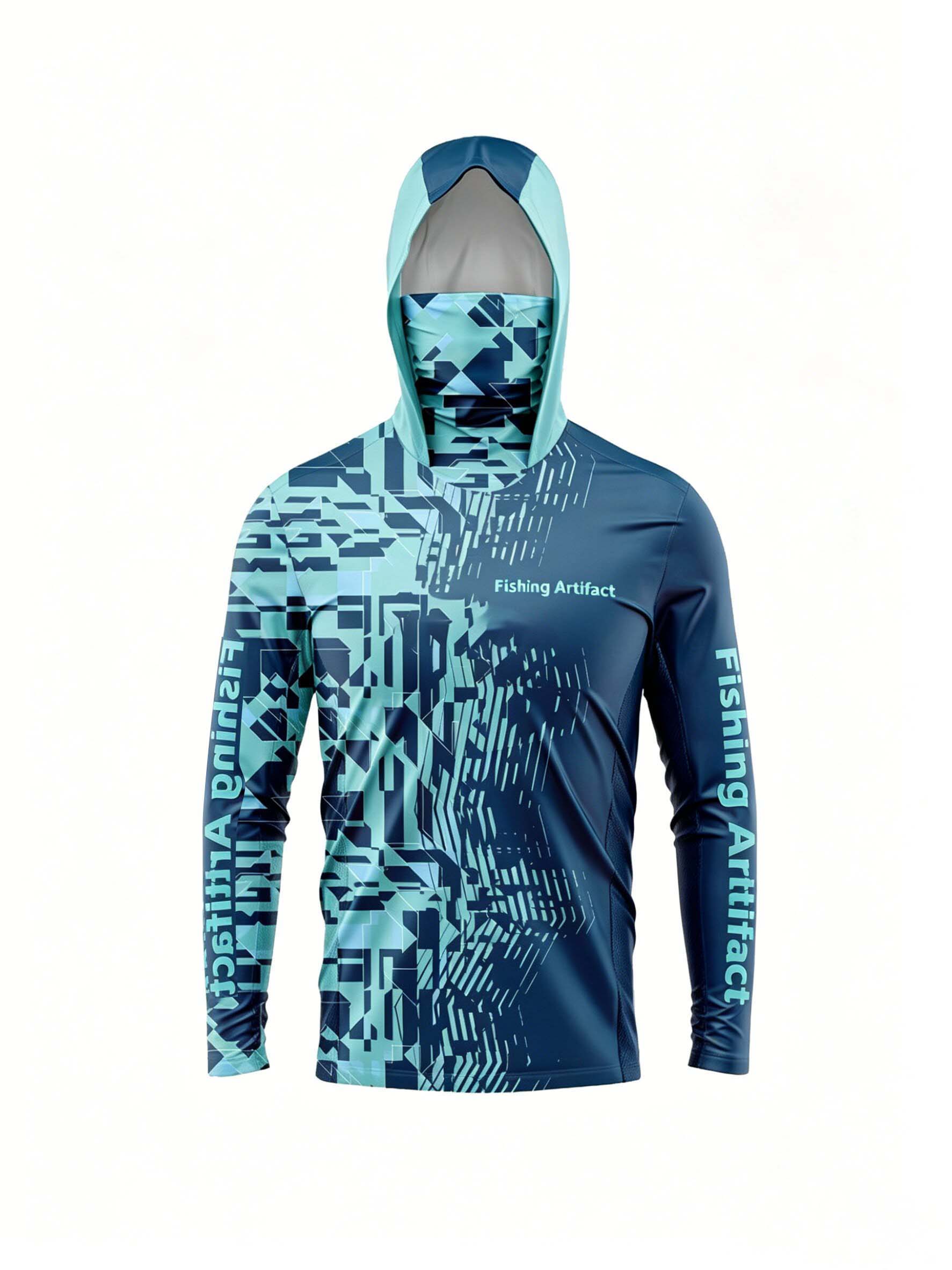 Fishing Mask Sun Protection - เสื้อฮู้ดสำหรับผู้ชาย เหมาะสำหรับใส่ในฤดูร้อน ใช้สำหรับกิจกรรมตกปลา แขนยาว มีหน้ากากในตัว ระบายอากาศได้ดี