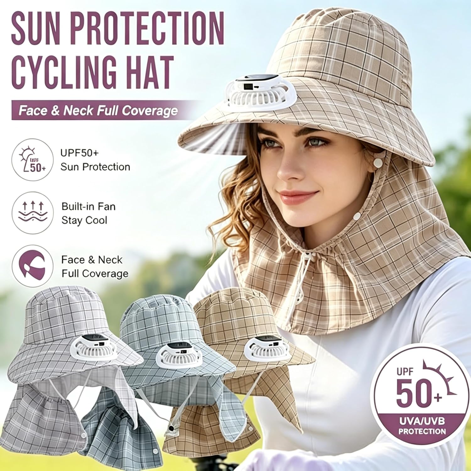 Fishing Hat - หมวกพัดลมพลังงานแสงอาทิตย์ 1 ชิ้น ชาร์จผ่าน USB สำหรับฤดูร้อน