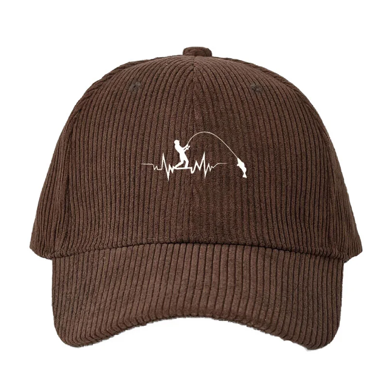 Fishing Hat - หมวกเบสบอลผ้าลูกฟูกแบบปรับได้ ลายตกปลา สำหรับผู้ชายและผู้หญิง หมวกทรงแด๊ดสำหรับนักตกปลา หมวกกีฬากลางแจ้ง พร้อมดีไซน์ตะขอเบ็ดตกปลา