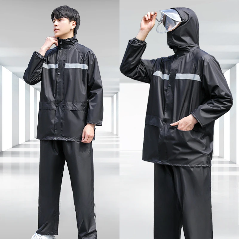 Fishing Rain Suit - เสื้อกันฝนและกางเกงกันฝนชุดเต็มตัวป้องกันพายุฝนจักรยานไฟฟ้ารถจักรยานยนต์ Takeaway ขี่เสื้อกันฝนแยกสะท้อนแสง