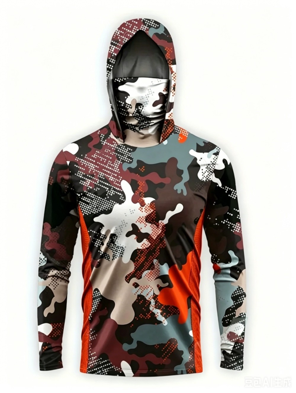 Fishing Hoodie - เสื้อฮู้ดตกปลาแขนยาวลายพรางสำหรับผู้ชาย UPF50+ พร้อมหน้ากาก น้ำหนักเบา ระบายอากาศได้ดี แห้งเร็ว