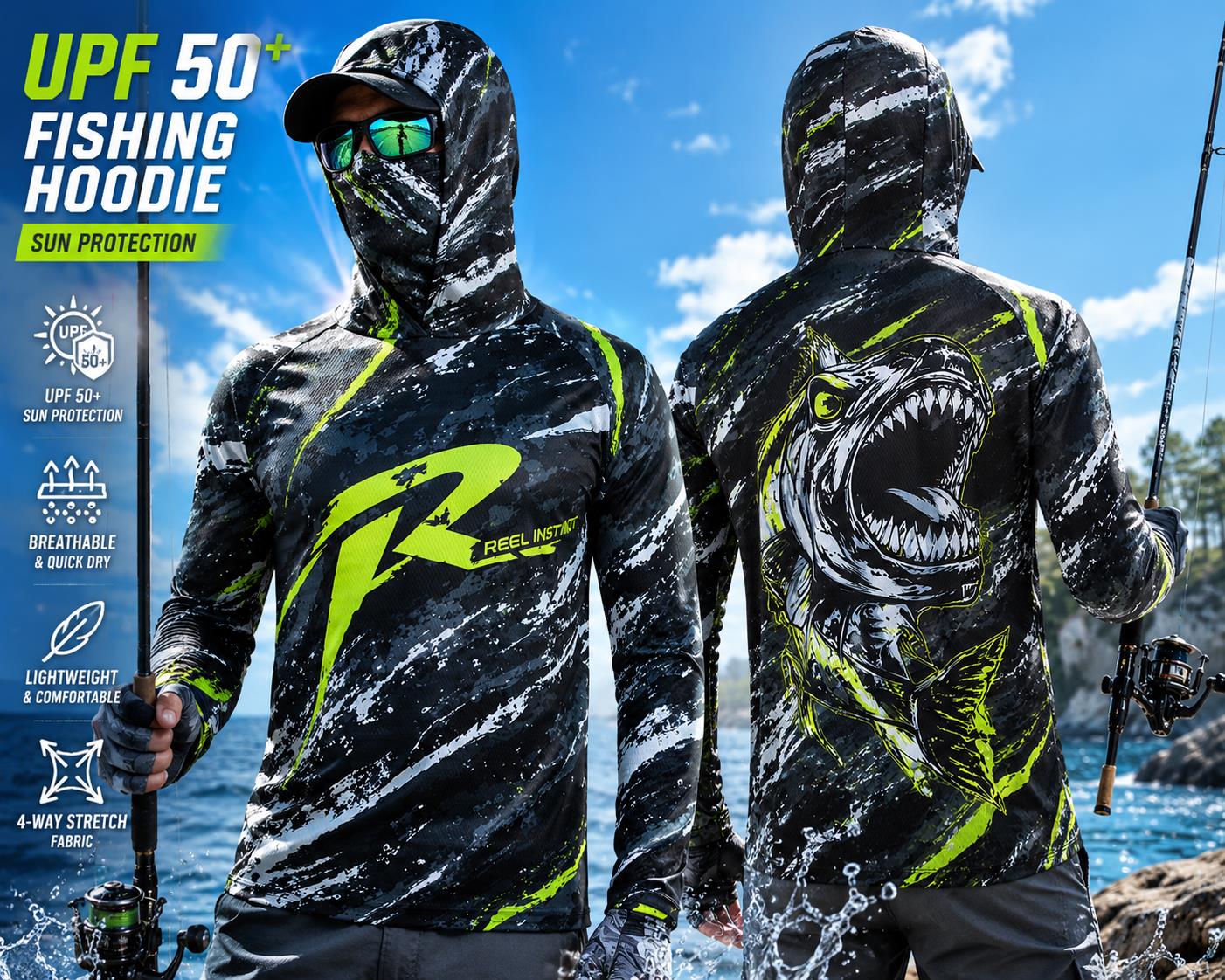 เสื้อตกปลาแขนยาวป้องกันแสงแดดส - Fishing Mask Sun Protection บทวิจารณ์และราคา