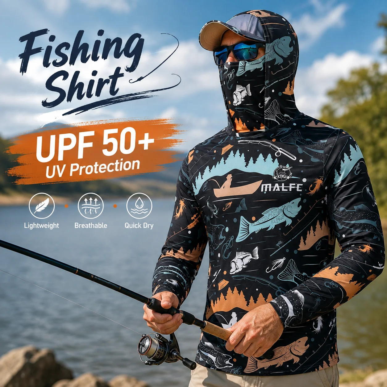 เสื้อแขนยาวสำหรับผู้ชาย ป้องกั - Fishing Mask Sun Protection บทวิจารณ์และราคา